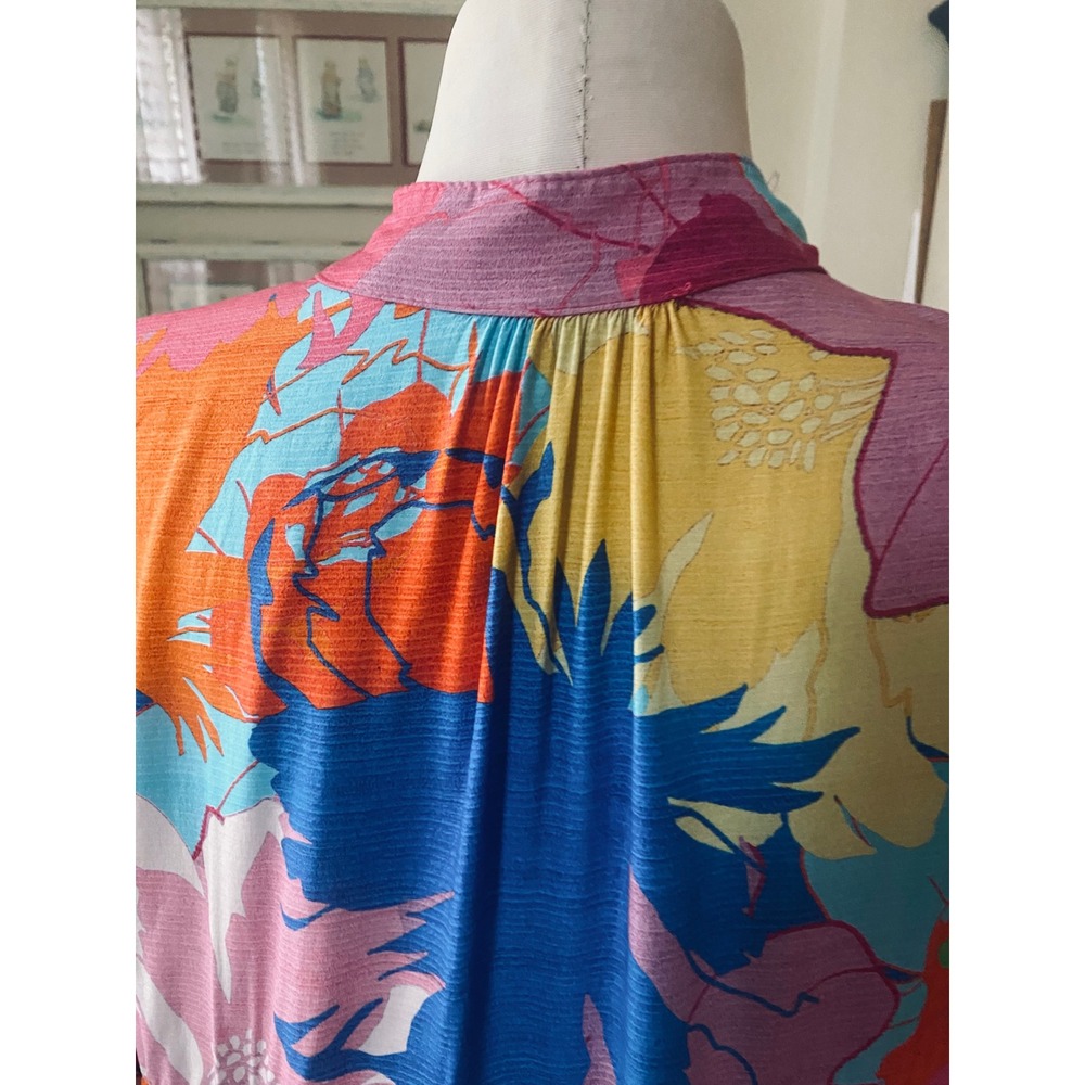 Floral Patchwork Tiered Mini Dress Multi Color Bell Sleeve Boho Babydoll sz L - Picture 8 of 8